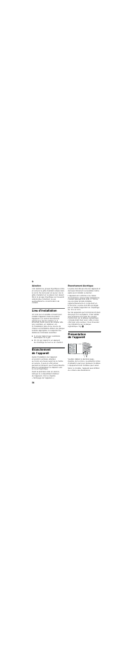 Aération, Lieu d'installation, Branchement de l’appareil | Branchement électrique, Présentation de l’appareil, Llation | Siemens GU15DA55 User Manual | Page 34 / 75