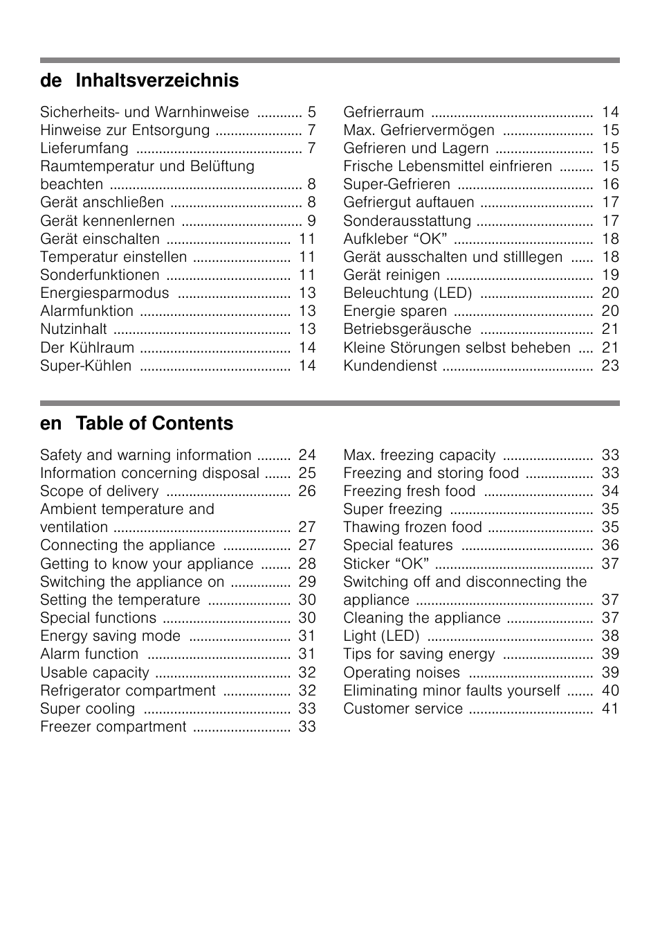 De inhaltsverzeichnis, En table of contents | Siemens KG49NSW31 User Manual | Page 2 / 108