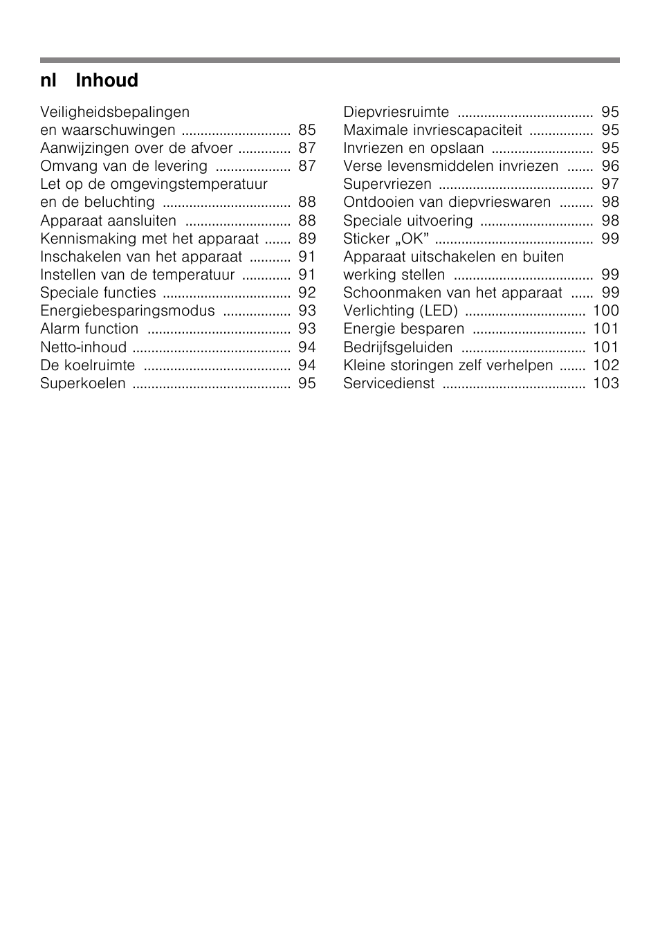 Nl inhoud | Siemens KG49NSW31 User Manual | Page 4 / 108