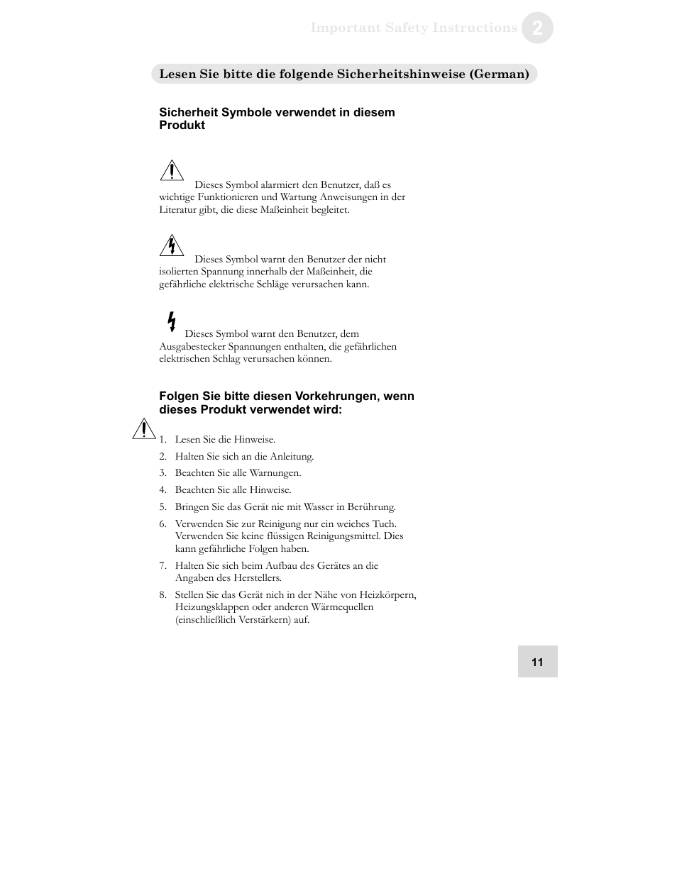 Lesen sie bitte die folgende, Sicherheitshinweise (german), Sicherheit symbole verwendet in diesem produkt | ALESIS GRIP Legacy Series Audio Processor Synthesizer User Manual | Page 13 / 36