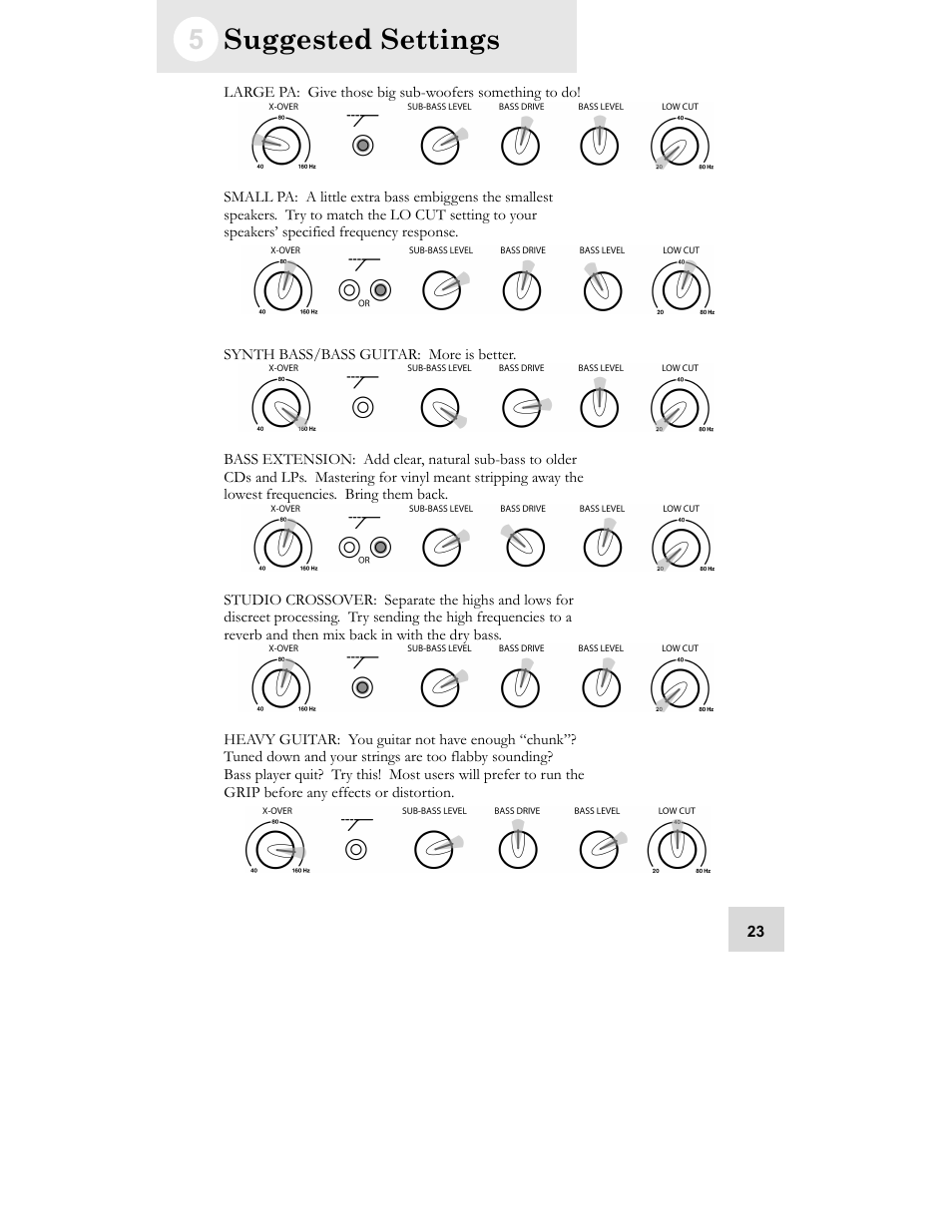 Suggested settings | ALESIS GRIP Legacy Series Audio Processor Synthesizer User Manual | Page 25 / 36