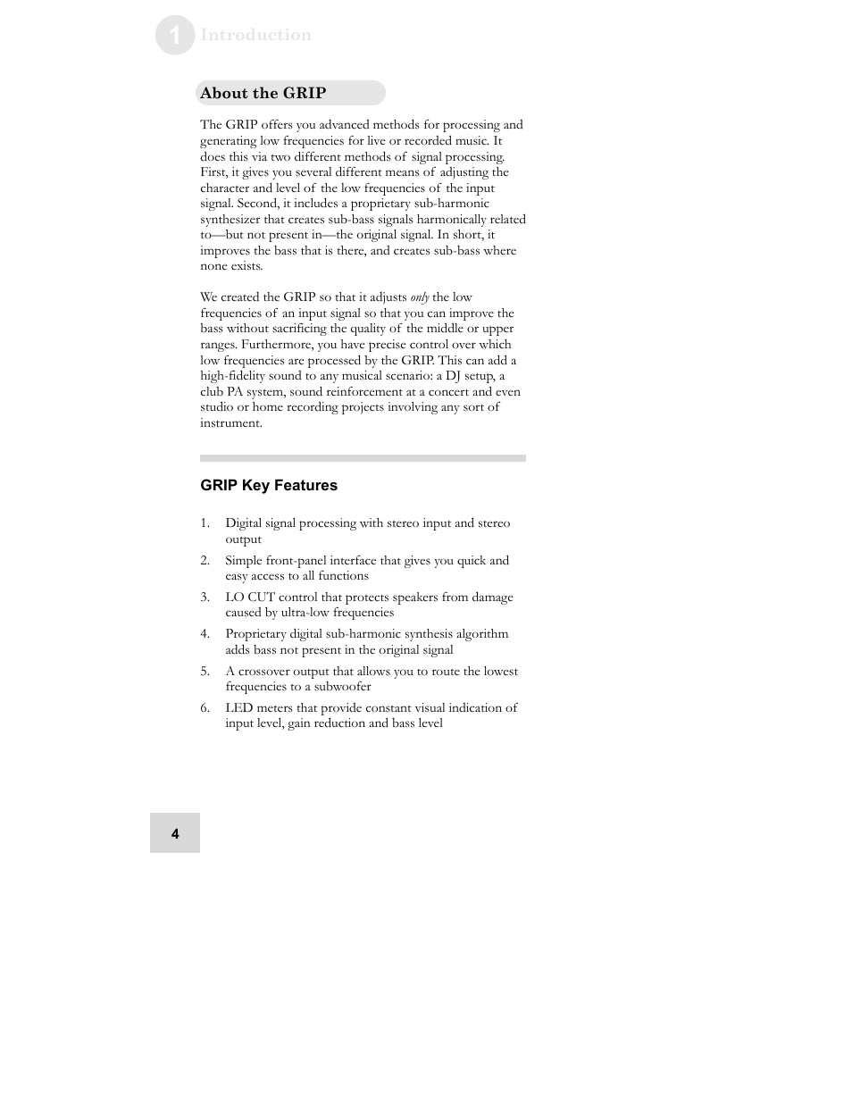 About the grip, Grip key features | ALESIS GRIP Legacy Series Audio Processor Synthesizer User Manual | Page 6 / 36