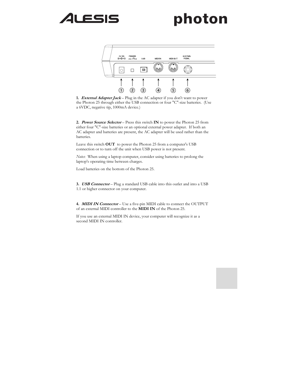 ALESIS Photon 25 User Manual | Page 5 / 61