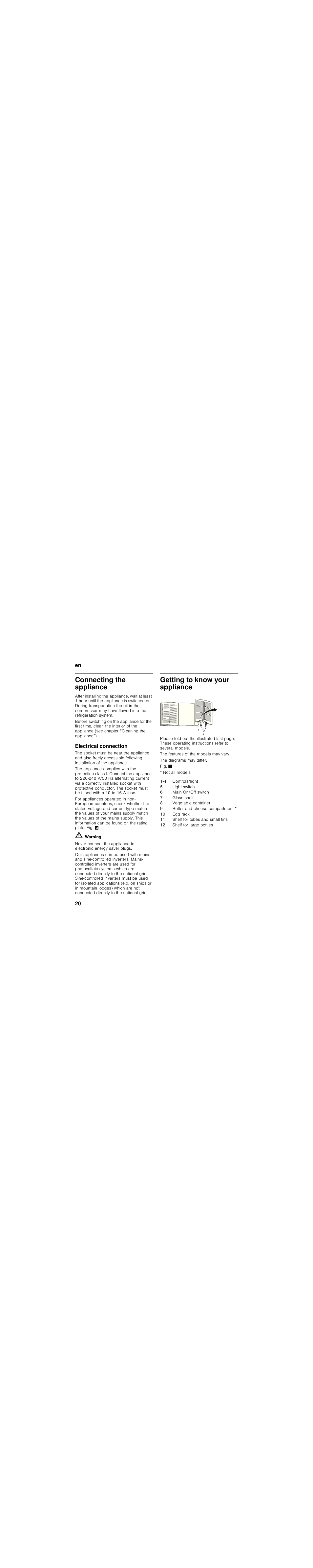 Connecting the appliance, Electrical connection, Getting to know your appliance | Siemens GS33NVW30 User Manual | Page 20 / 71