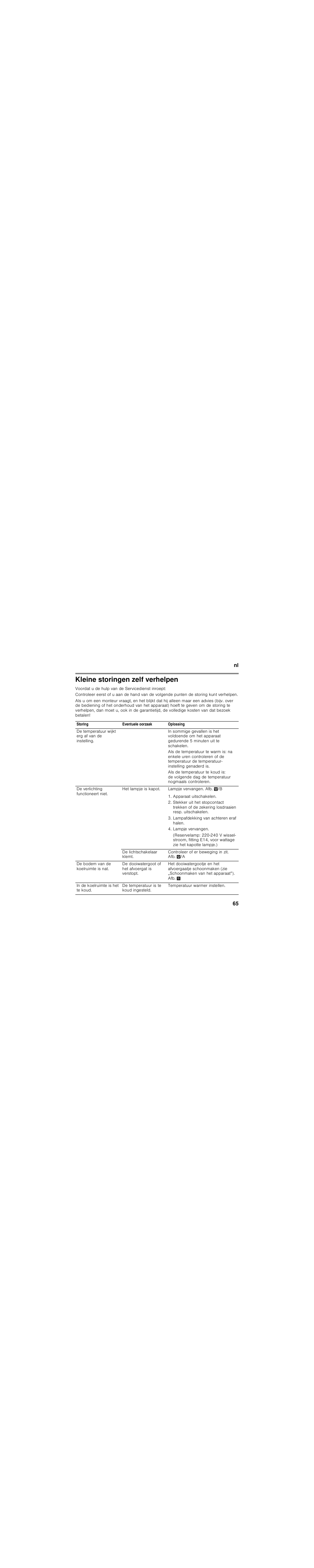 Kleine storingen zelf verhelpen | Siemens GS33NVW30 User Manual | Page 65 / 71