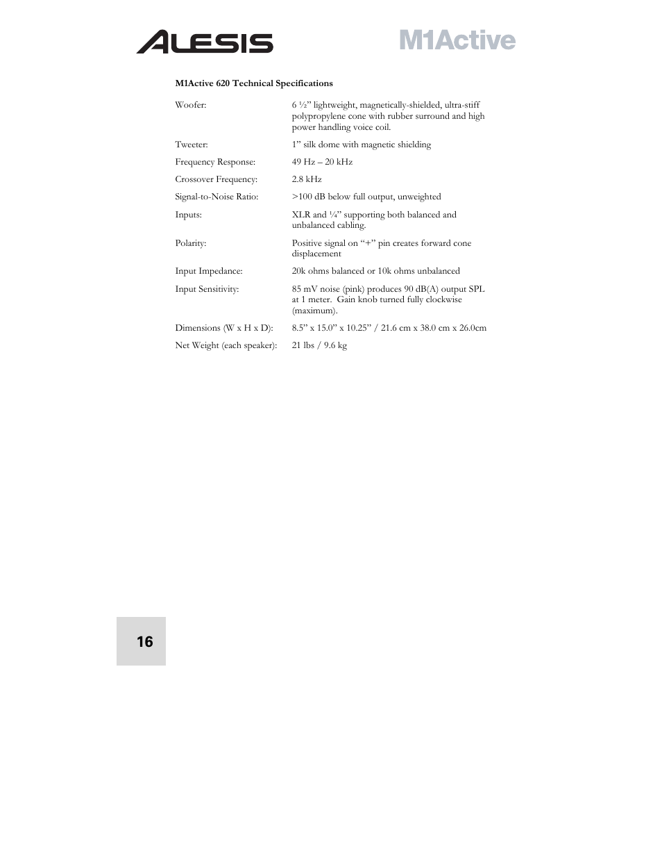 ALESIS ACTIVE M1 User Manual | Page 18 / 82