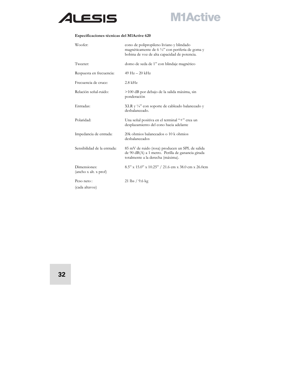 ALESIS ACTIVE M1 User Manual | Page 34 / 82