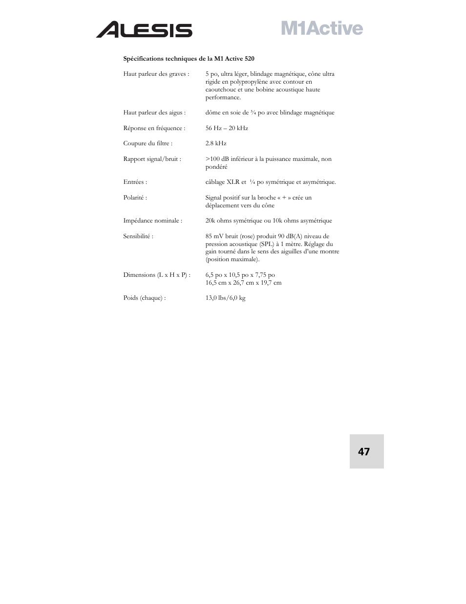 ALESIS ACTIVE M1 User Manual | Page 49 / 82