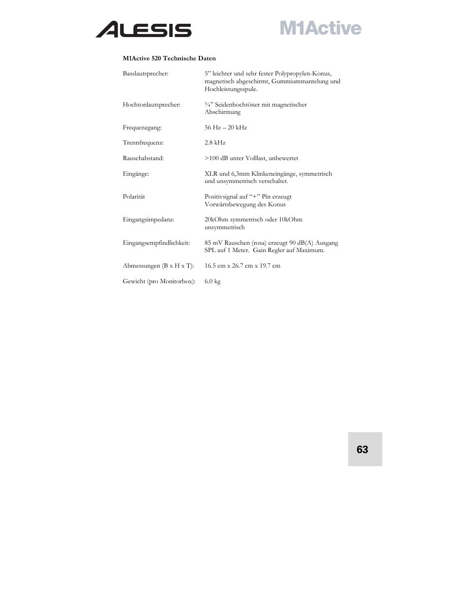 ALESIS ACTIVE M1 User Manual | Page 65 / 82