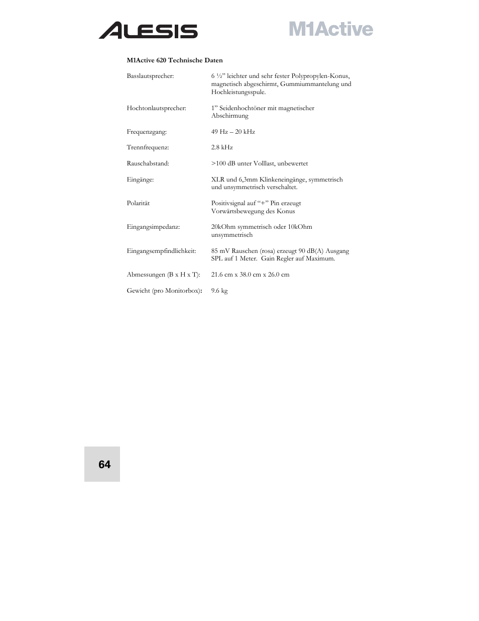 ALESIS ACTIVE M1 User Manual | Page 66 / 82