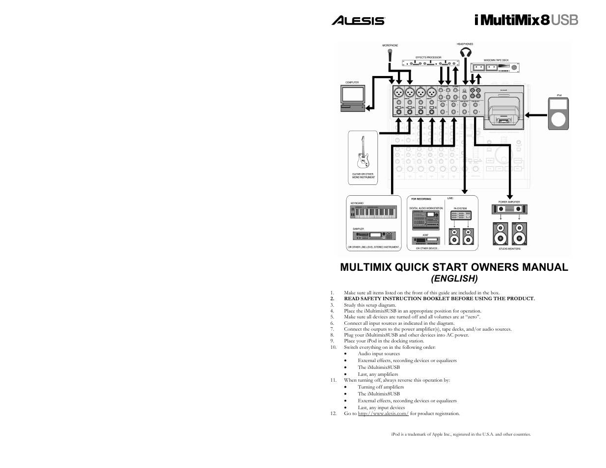 Multimix quick start owners manual, English) | ALESIS IMULTIMIX 8 User Manual | Page 2 / 11