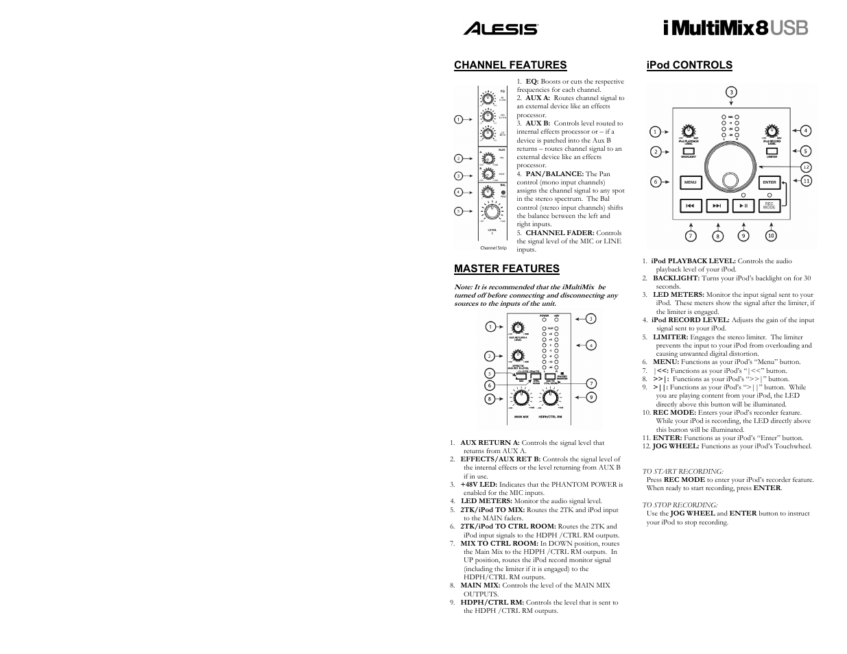 ALESIS IMULTIMIX 8 User Manual | Page 3 / 11