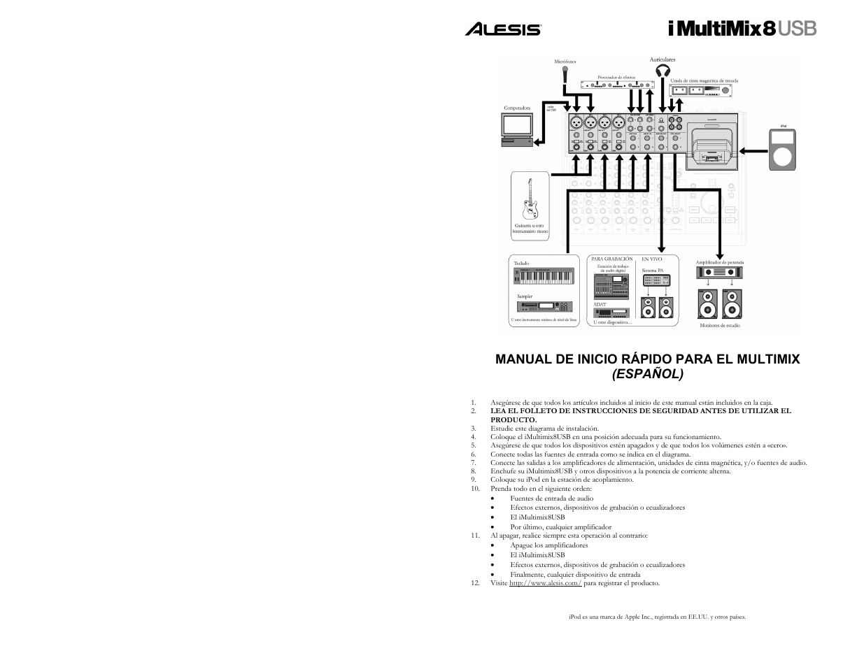 Manual de inicio rápido para el multimix (español) | ALESIS IMULTIMIX 8 User Manual | Page 4 / 11