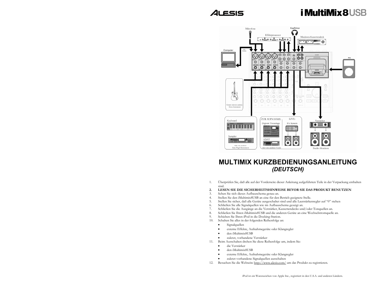 Multimix kurzbedienungsanleitung, Deutsch) | ALESIS IMULTIMIX 8 User Manual | Page 6 / 11