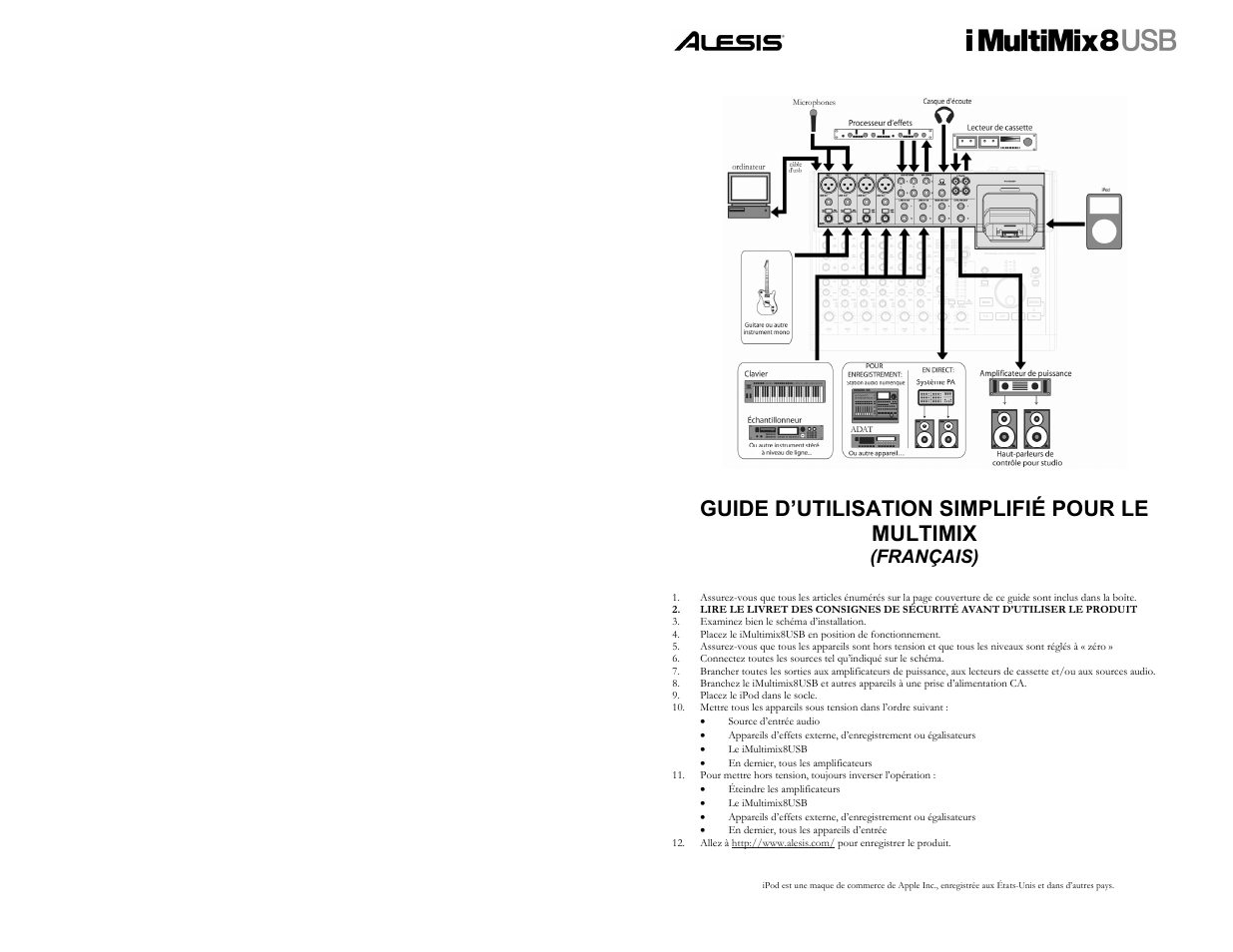 Guide d’utilisation simplifié pour le multimix, Français) | ALESIS IMULTIMIX 8 User Manual | Page 8 / 11