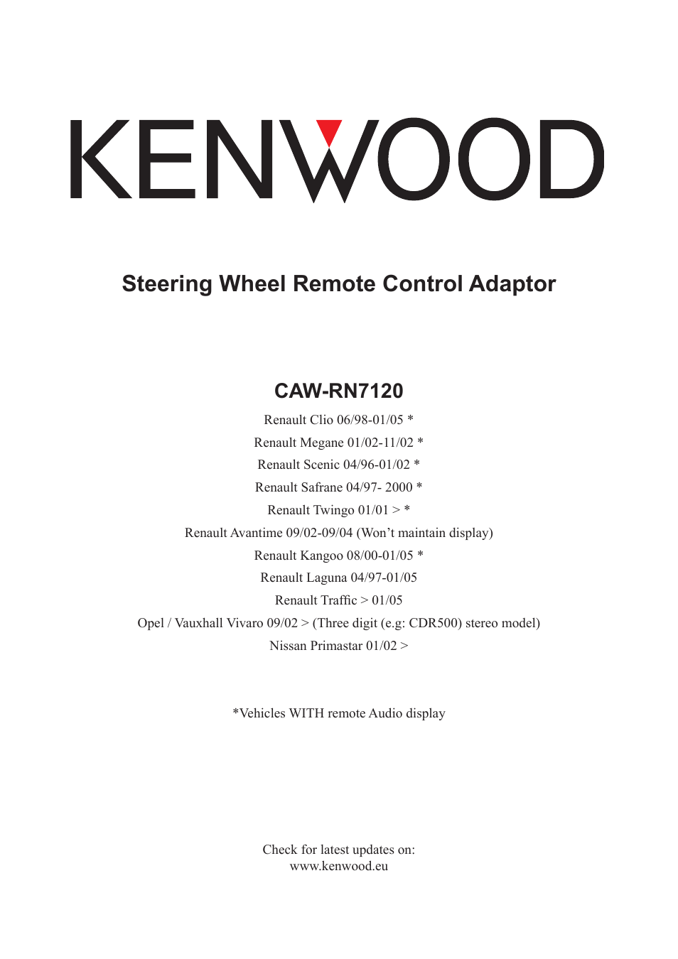 Kenwood CAW-RN7120 User Manual | 3 pages