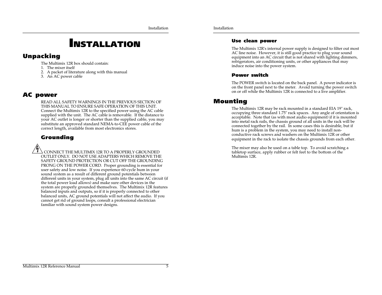 Nstallation | ALESIS MULTIMIX 12R User Manual | Page 15 / 62