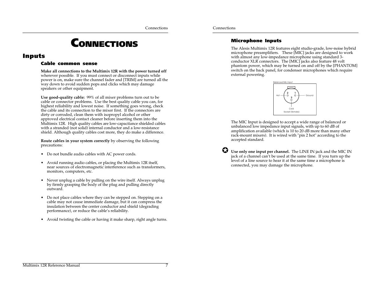 Onnections, Inputs | ALESIS MULTIMIX 12R User Manual | Page 17 / 62