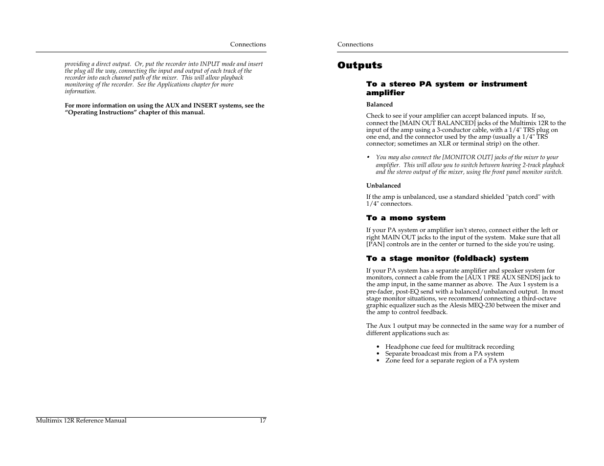 Outputs | ALESIS MULTIMIX 12R User Manual | Page 28 / 62