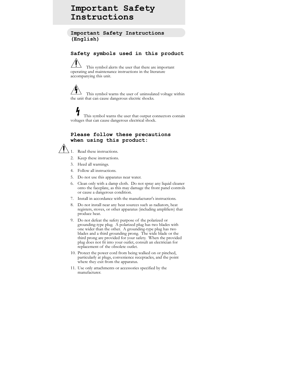 Important safety instructions | ALESIS MULTIMIX 12R User Manual | Page 3 / 62