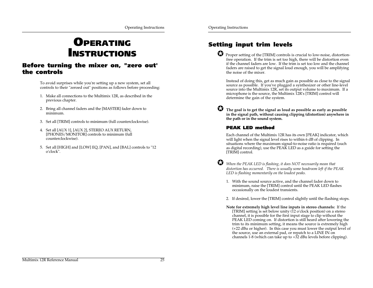 Perating, Nstructions | ALESIS MULTIMIX 12R User Manual | Page 36 / 62