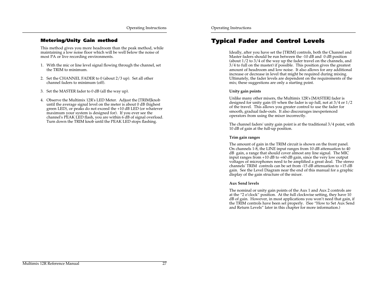 Typical fader and control levels | ALESIS MULTIMIX 12R User Manual | Page 37 / 62