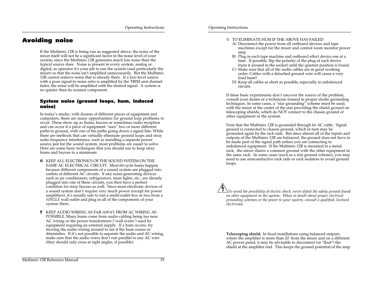 Avoiding noise | ALESIS MULTIMIX 12R User Manual | Page 43 / 62