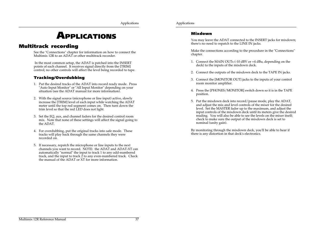 Pplications, Multitrack recording | ALESIS MULTIMIX 12R User Manual | Page 48 / 62