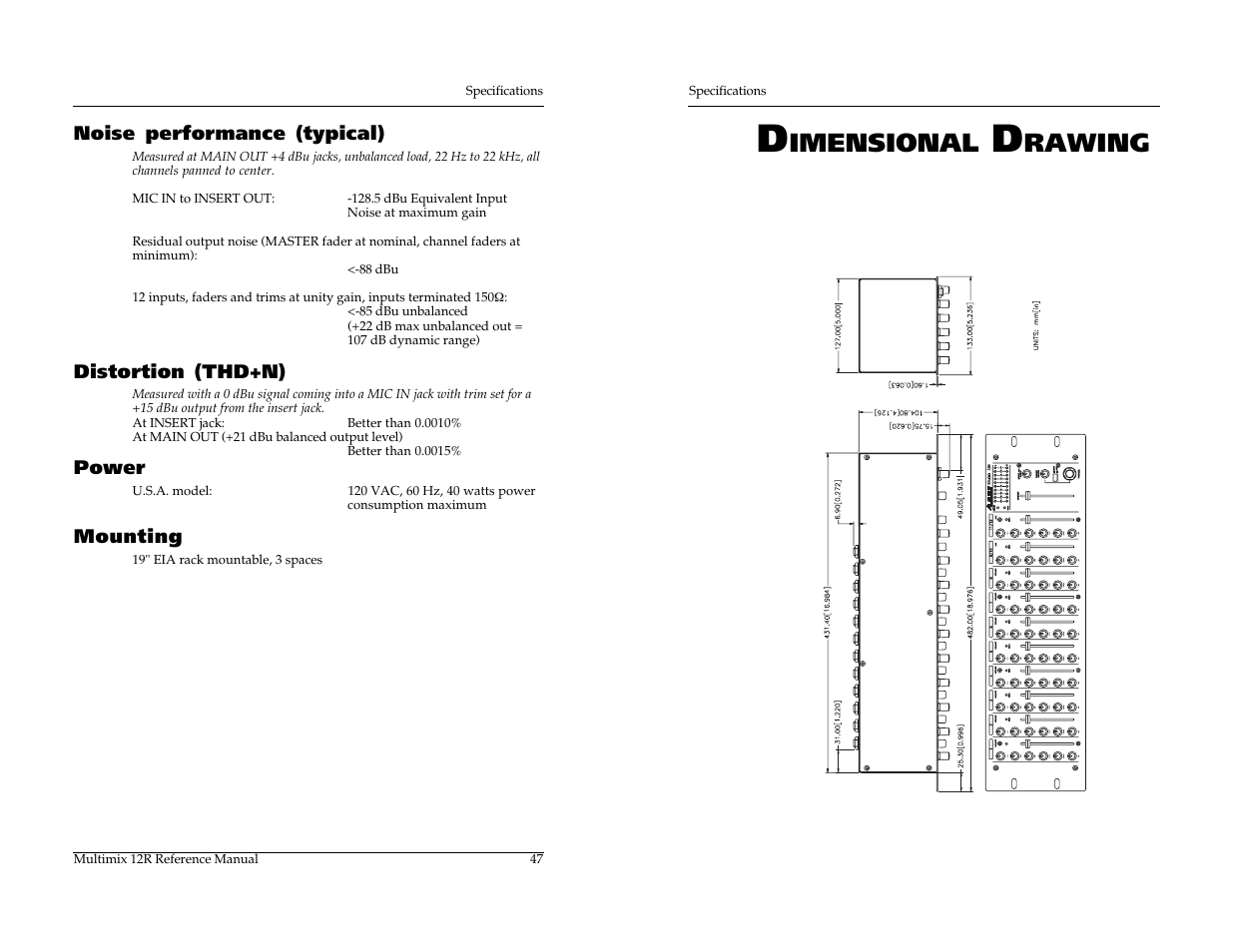 Imensional, Rawing | ALESIS MULTIMIX 12R User Manual | Page 56 / 62