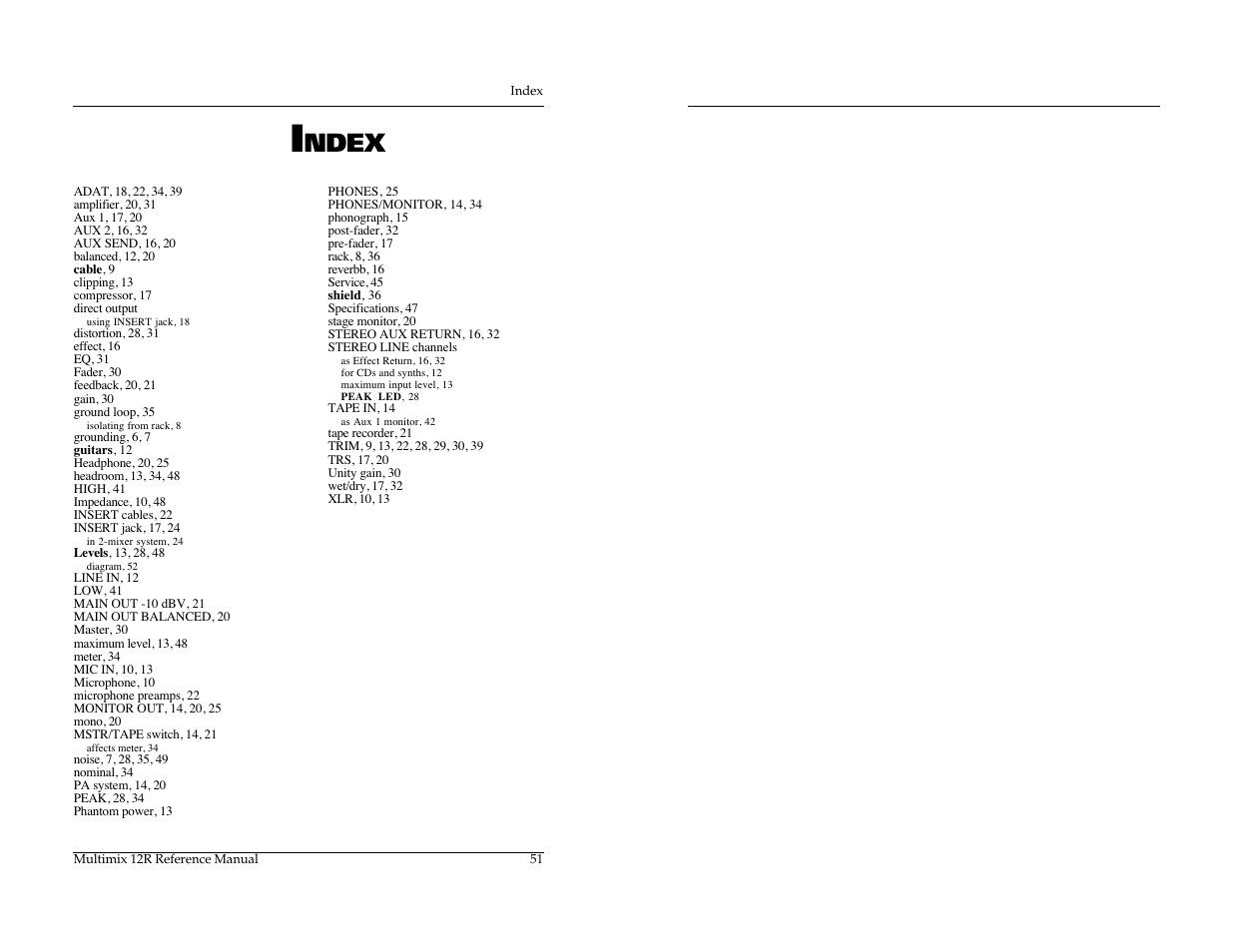 Ndex | ALESIS MULTIMIX 12R User Manual | Page 60 / 62