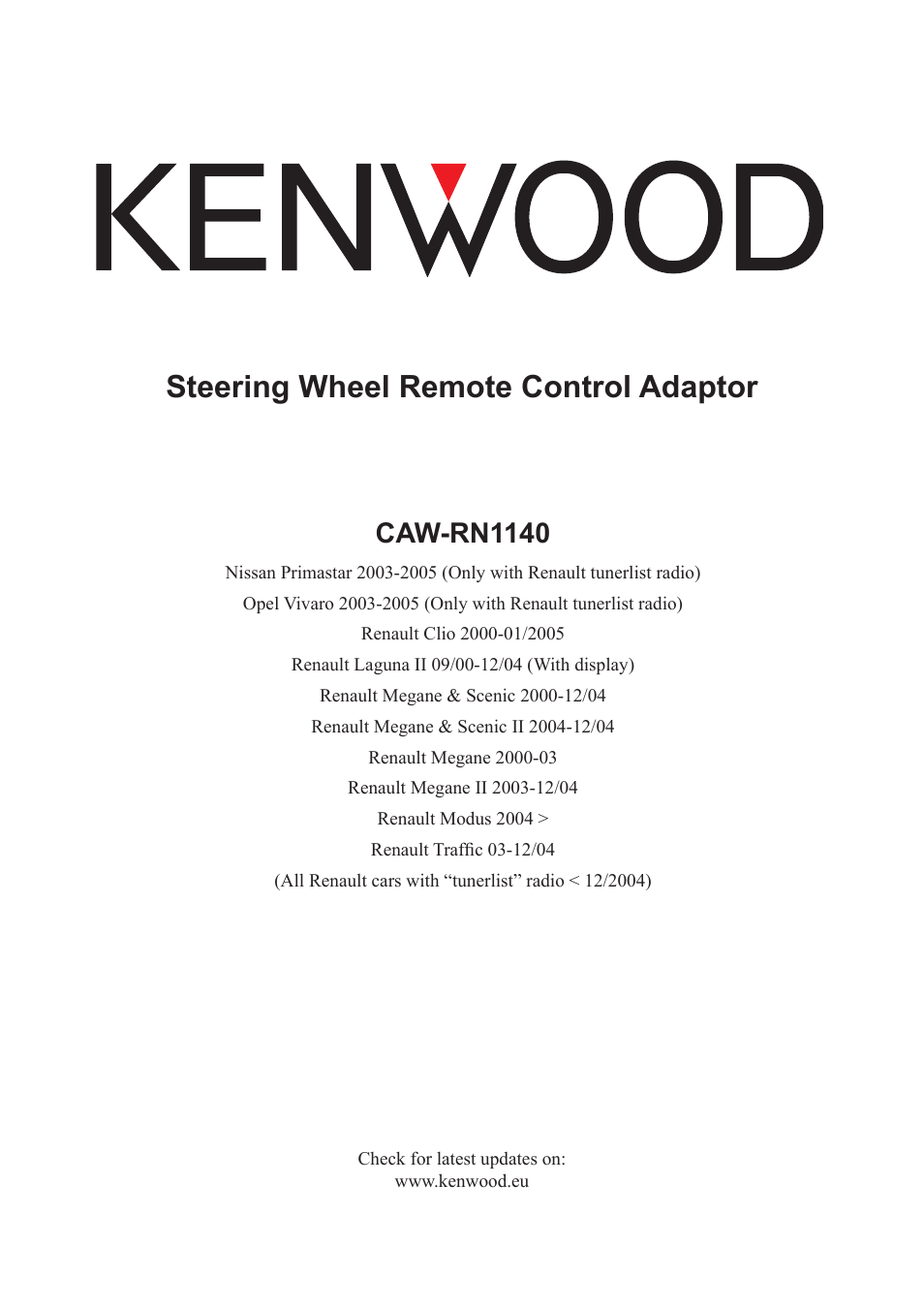 Kenwood CAW-RN1140 User Manual | 3 pages