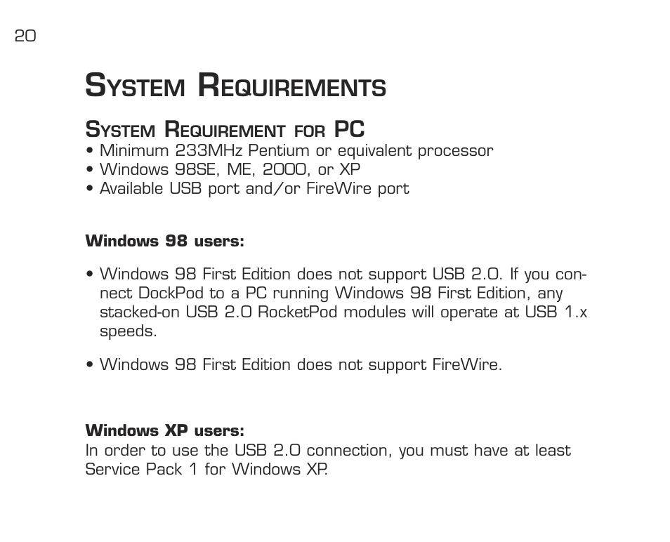 Ystem, Equirements s | Acomdata.com RPDOCKU2FA User Manual | Page 22 / 52
