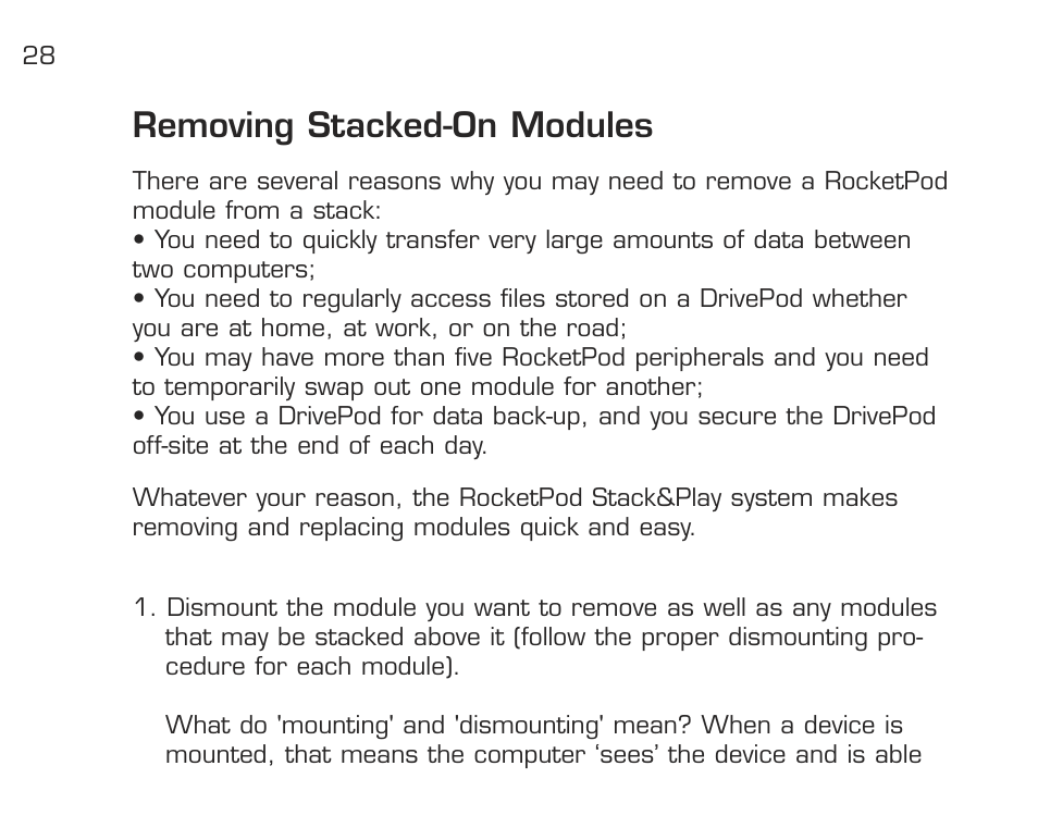 Removing stacked-on modules | Acomdata.com RPDOCKU2FA User Manual | Page 30 / 52