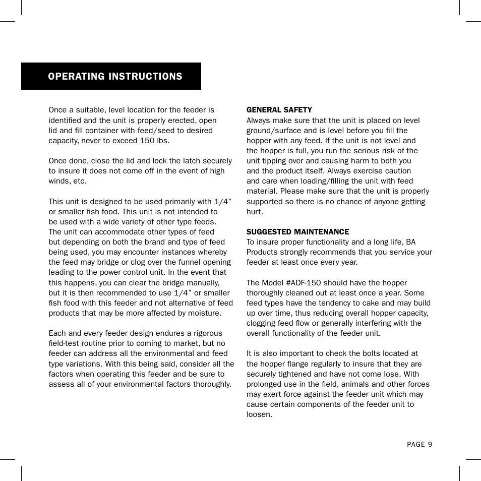 Operating instructions | Aquapro Fish Feeders ADF-150DX User Manual | Page 9 / 12