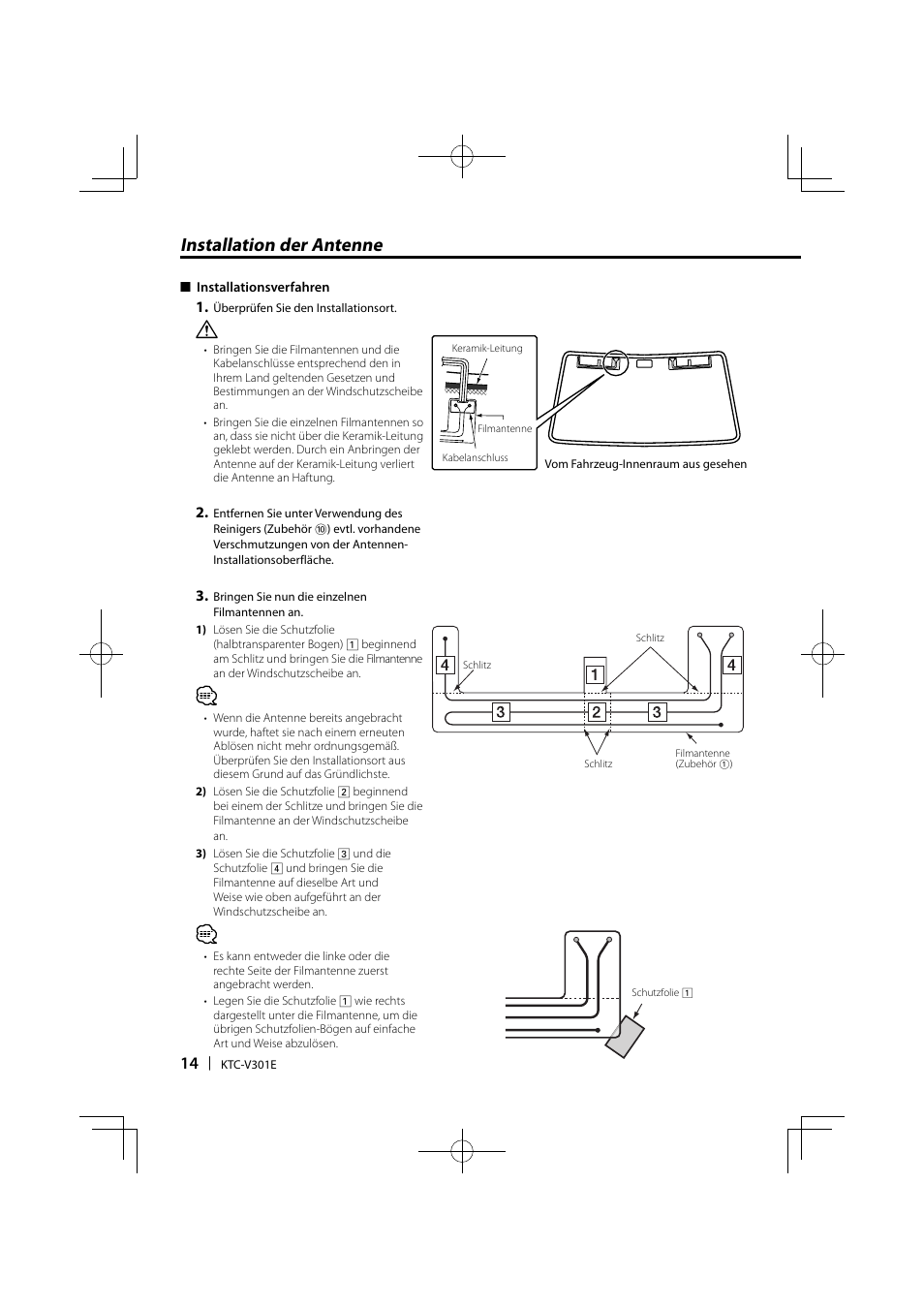 Installation der antenne | Kenwood KTC-V301E User Manual | Page 14 / 56