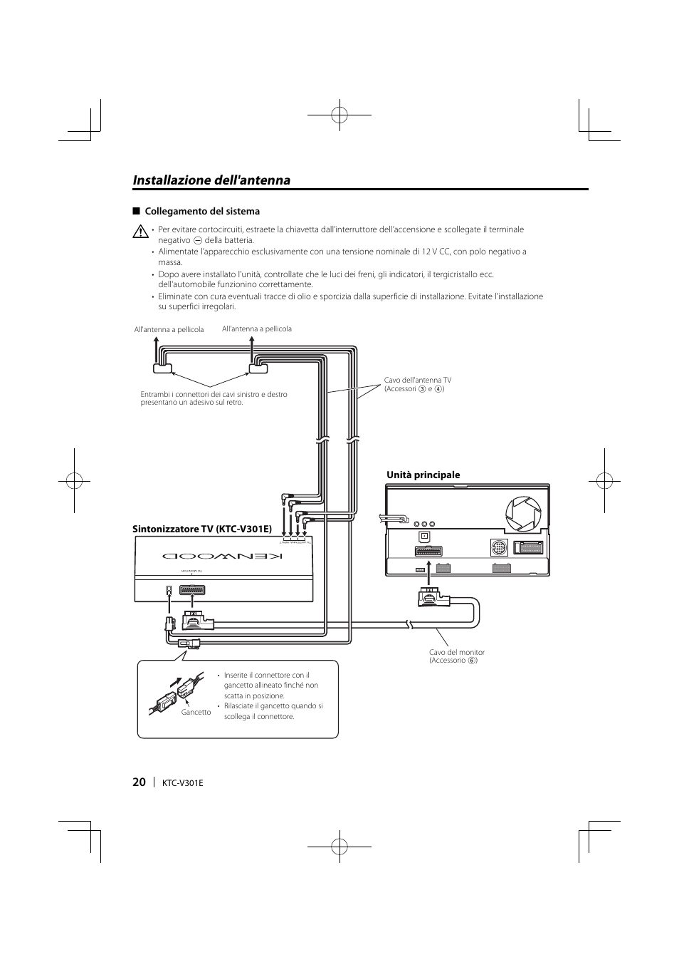 Installazione dell'antenna | Kenwood KTC-V301E User Manual | Page 20 / 56