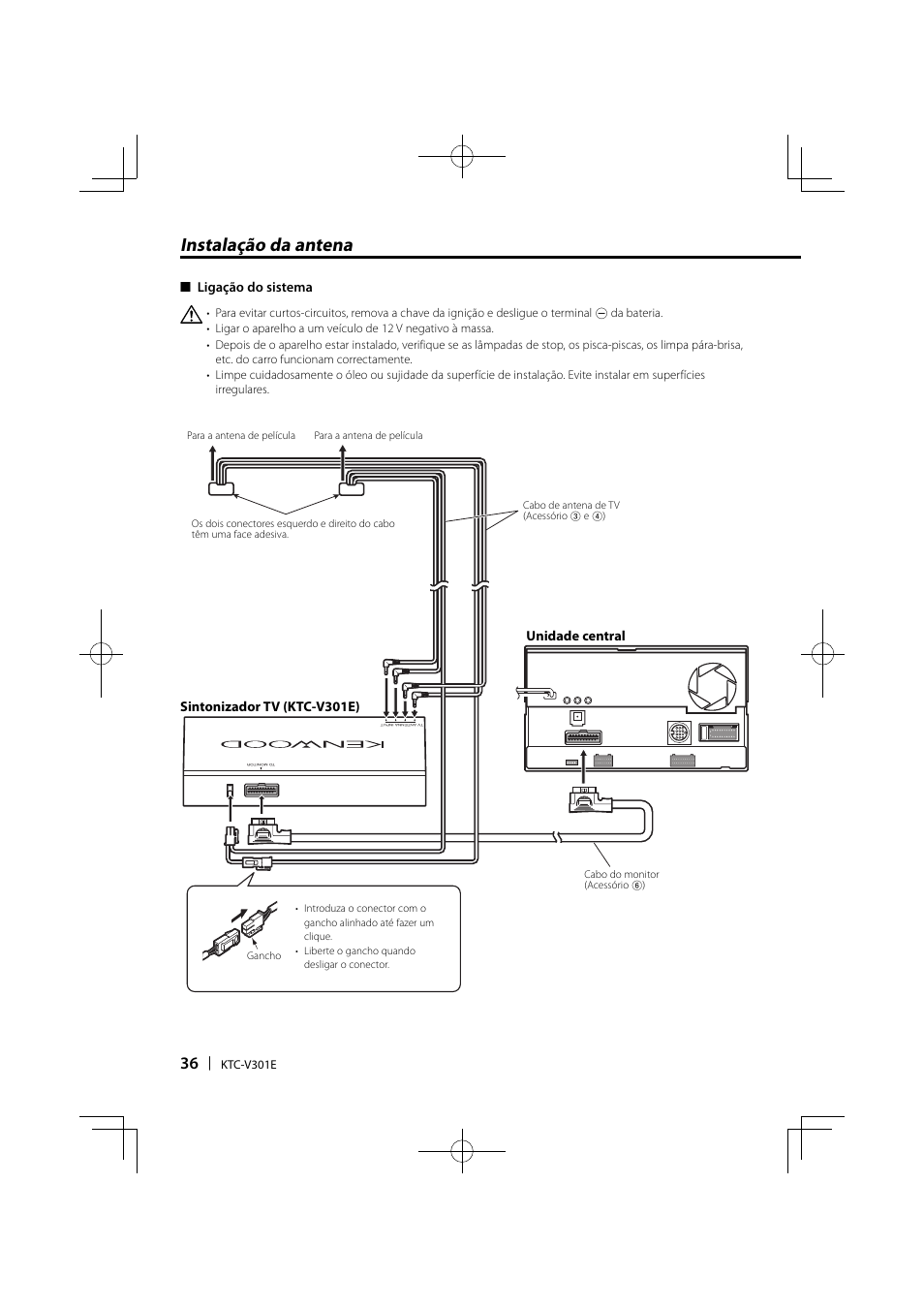 Instalação da antena | Kenwood KTC-V301E User Manual | Page 36 / 56