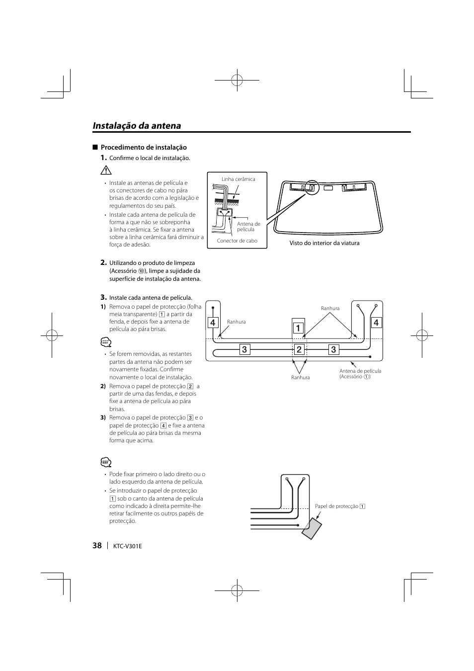 Instalação da antena | Kenwood KTC-V301E User Manual | Page 38 / 56