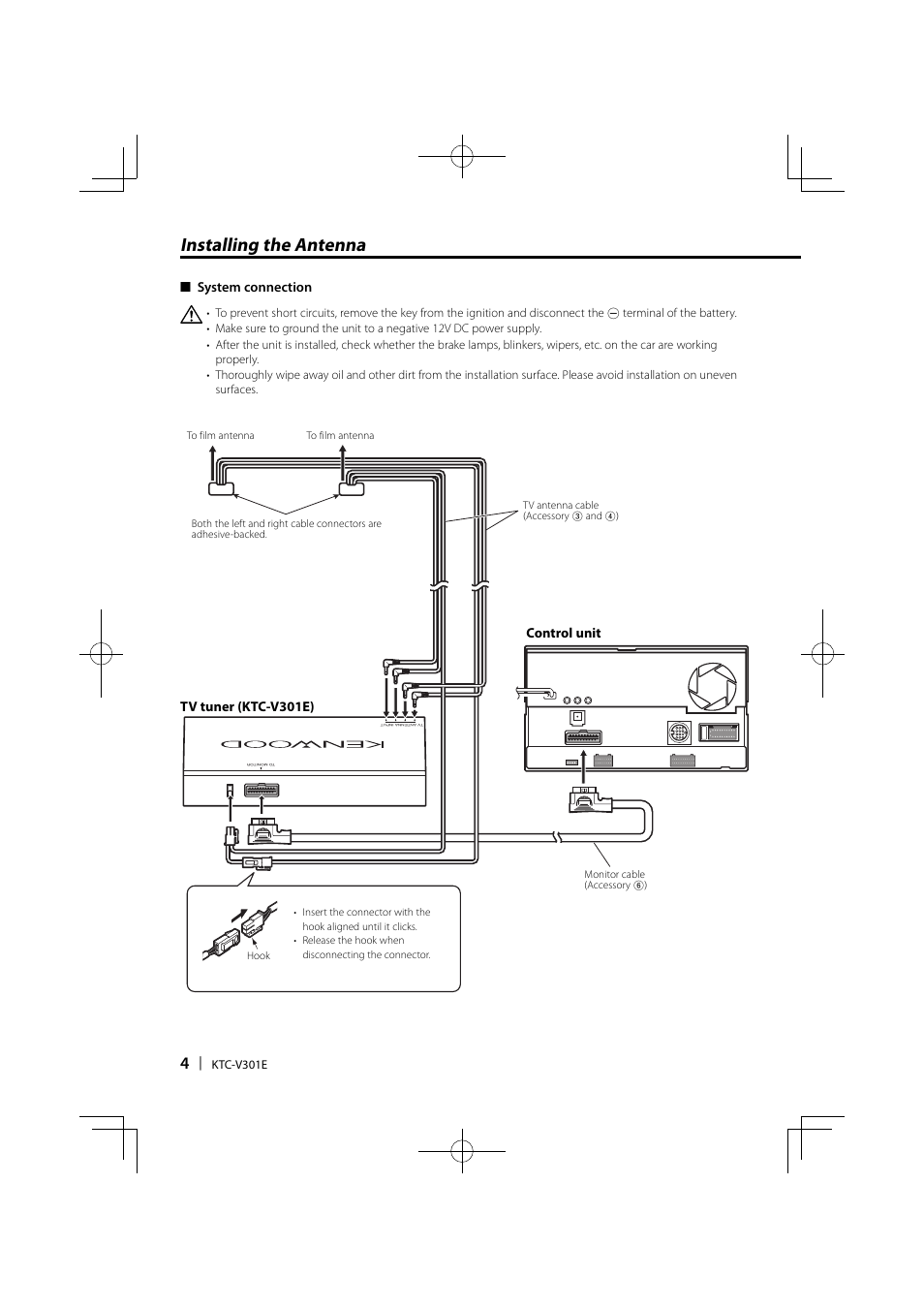 Installing the antenna | Kenwood KTC-V301E User Manual | Page 4 / 56