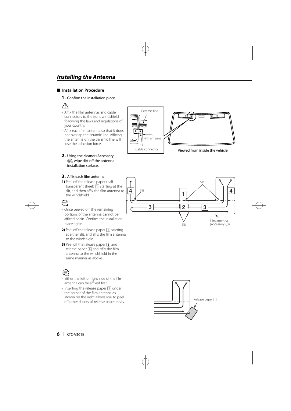 Installing the antenna | Kenwood KTC-V301E User Manual | Page 6 / 56