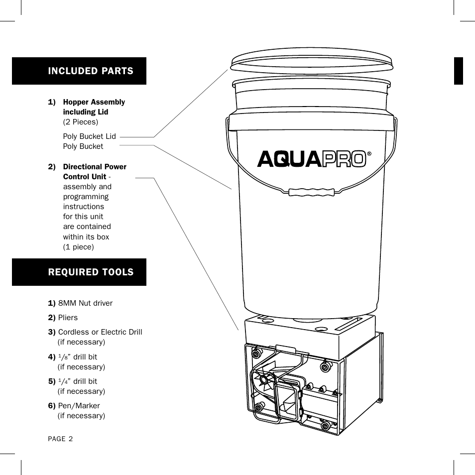 Included parts, Required tools | Aquapro Fish Feeders ADF-25DX User Manual | Page 2 / 8