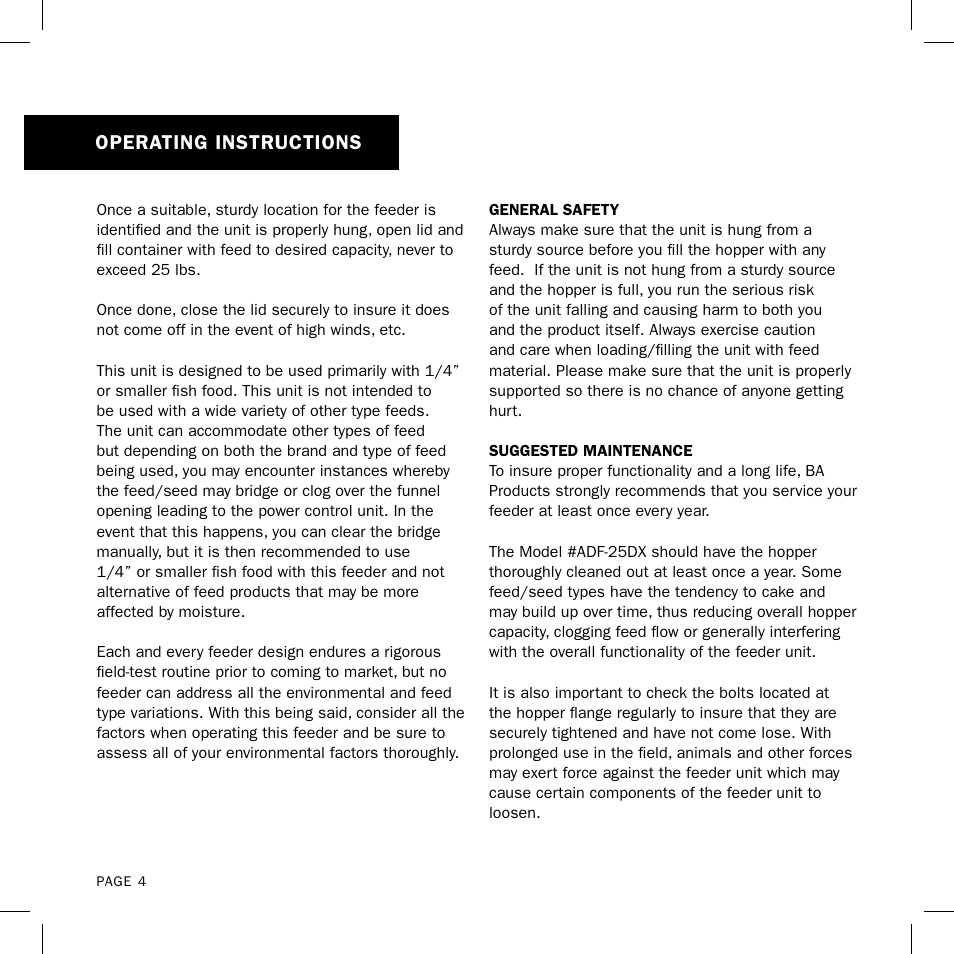 Operating instructions | Aquapro Fish Feeders ADF-25DX User Manual | Page 4 / 8