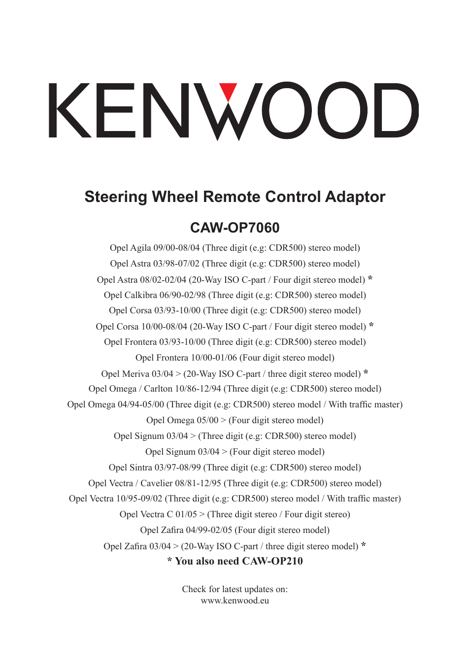 Kenwood CAW-OP7060 User Manual | 3 pages