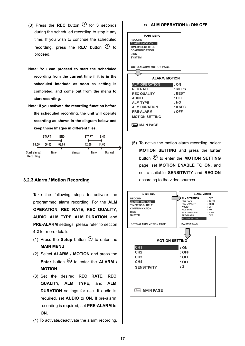 3 alarm / motion recording | Approach Tech DVR-3024 User Manual | Page 19 / 71