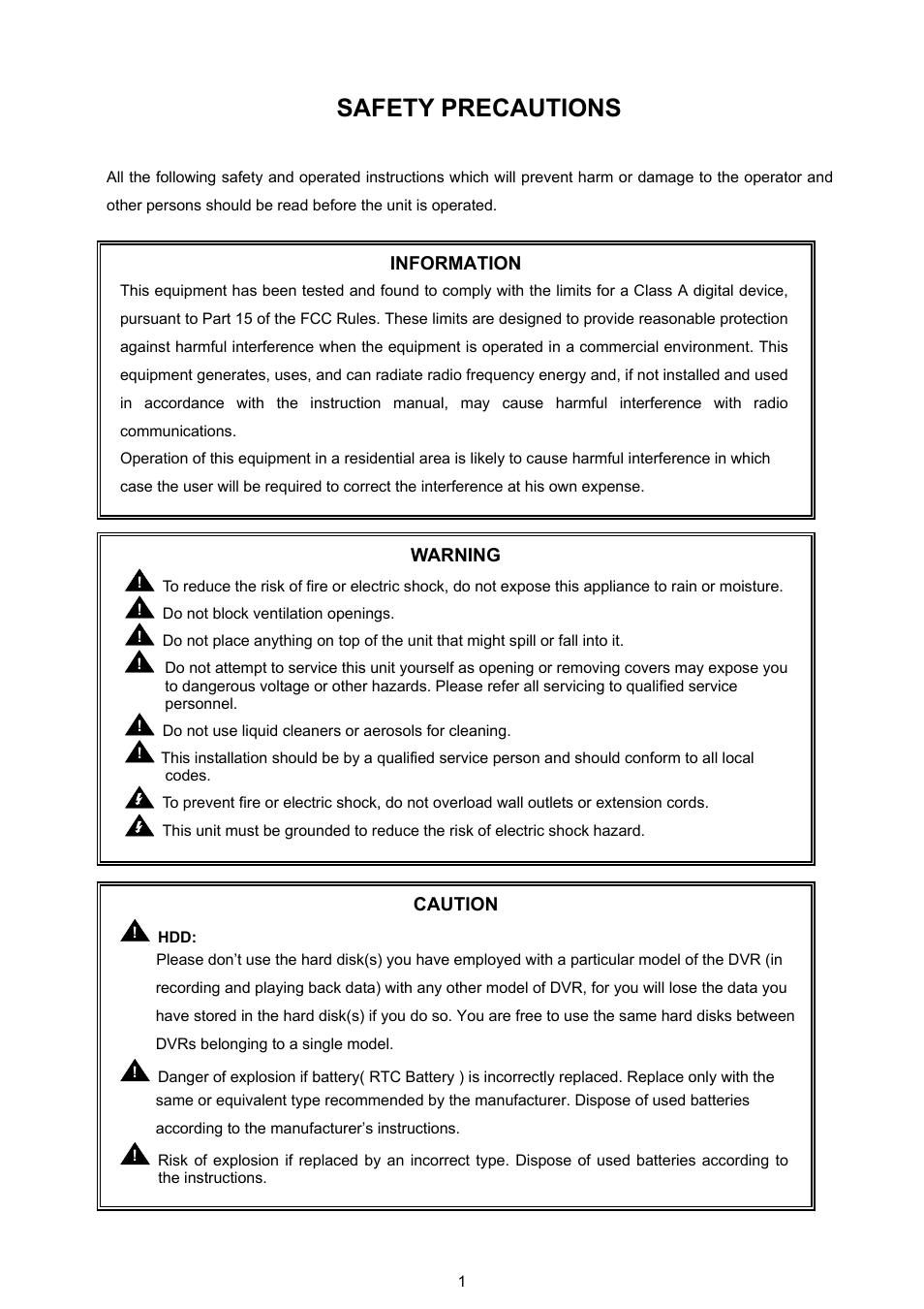 Safety precautions | Approach Tech DVR-3024 User Manual | Page 3 / 71