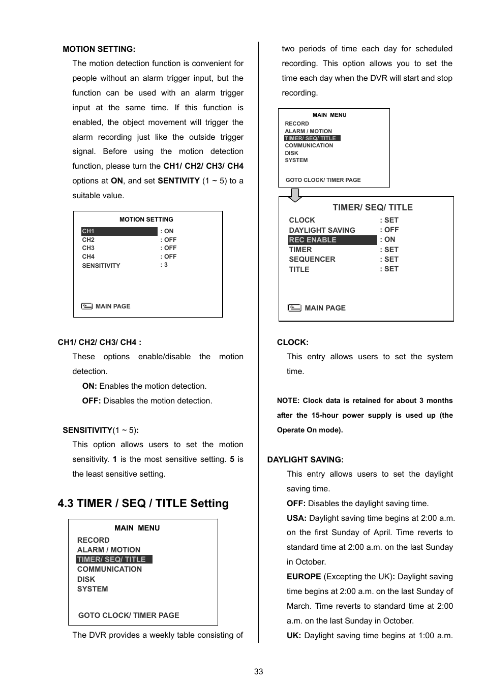 3 timer / seq / title setting | Approach Tech DVR-3024 User Manual | Page 35 / 71