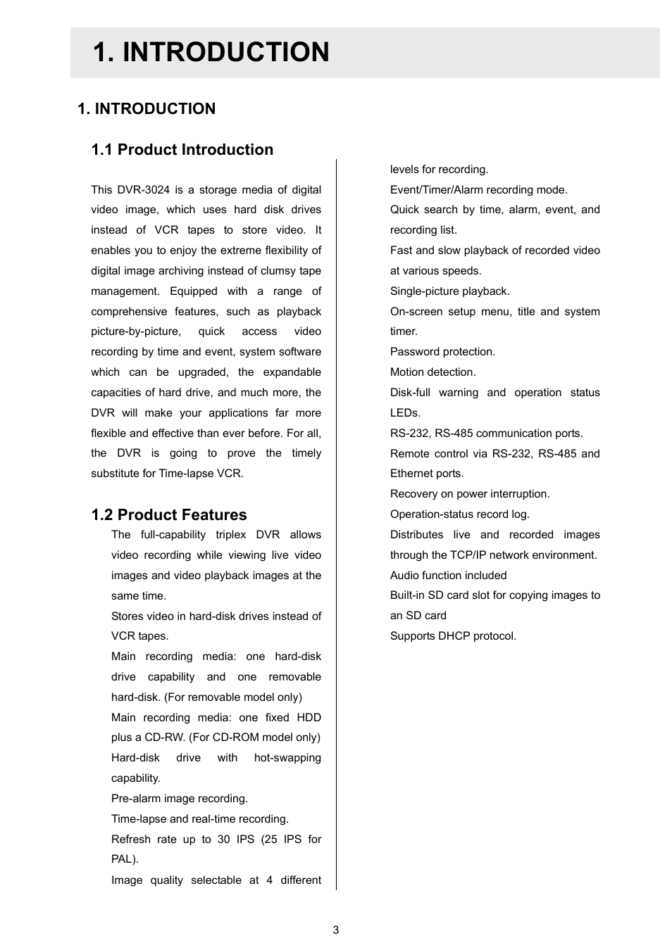 Introduction, 1 product introduction, 2 product features | Approach Tech DVR-3024 User Manual | Page 5 / 71