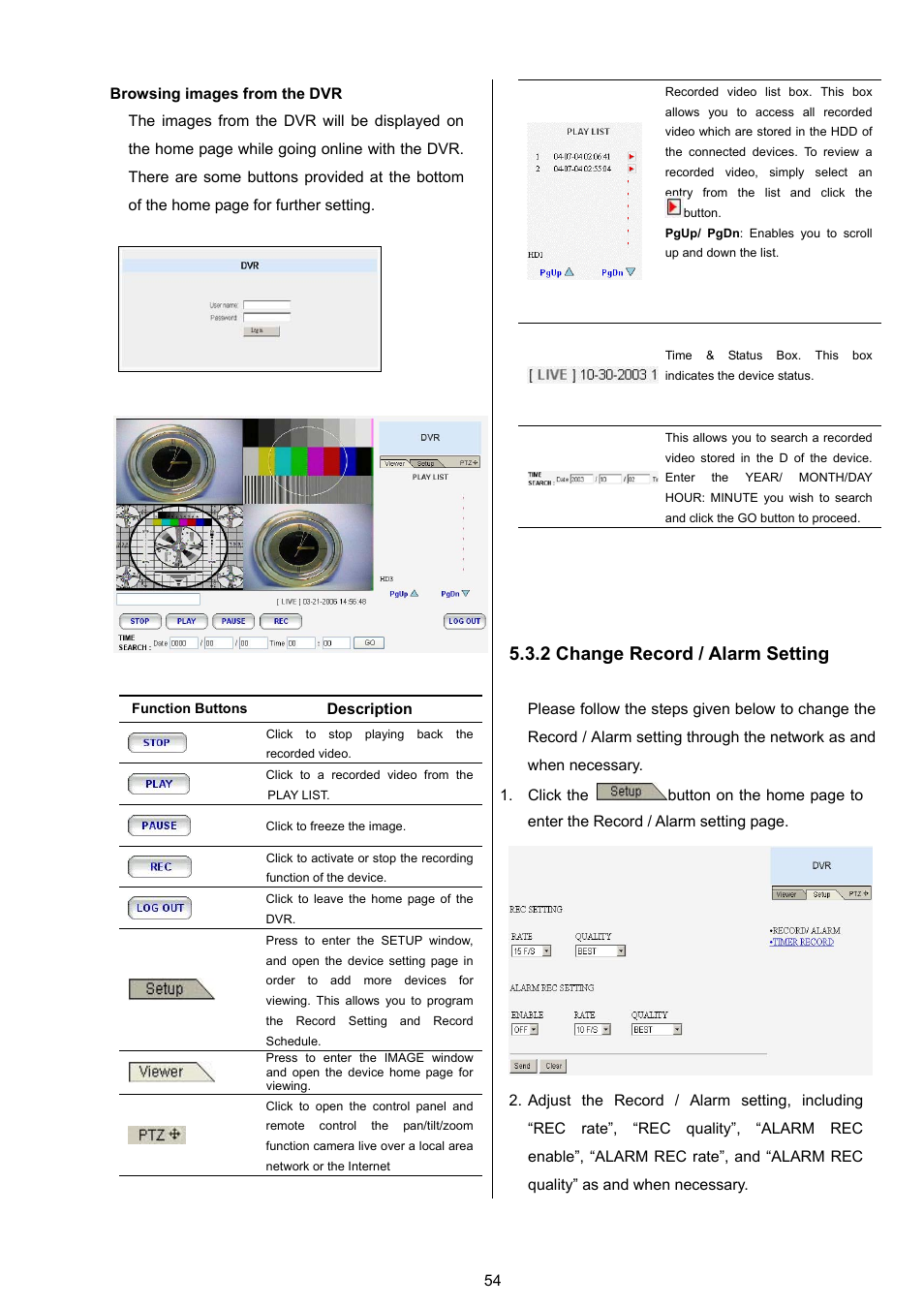 Fu f, Description, 2 change record / alarm setting | Approach Tech DVR-3024 User Manual | Page 56 / 71
