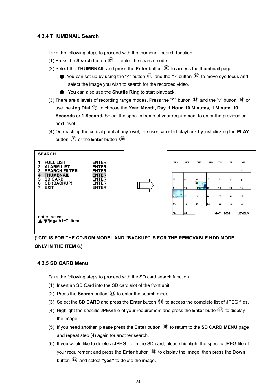 4 thumbnail search, 5 sd card menu | Approach Tech DVR-3016 User Manual | Page 26 / 81