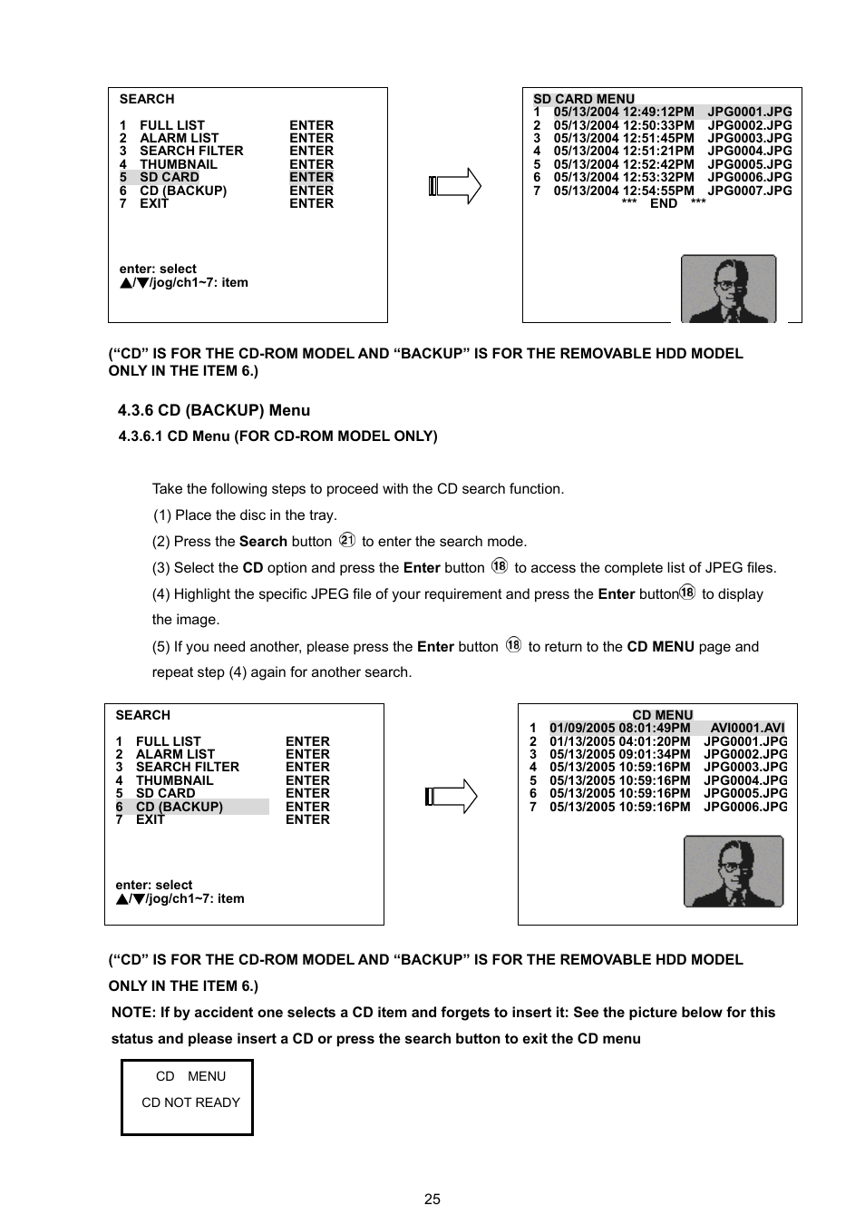 6 cd (backup) menu | Approach Tech DVR-3016 User Manual | Page 27 / 81